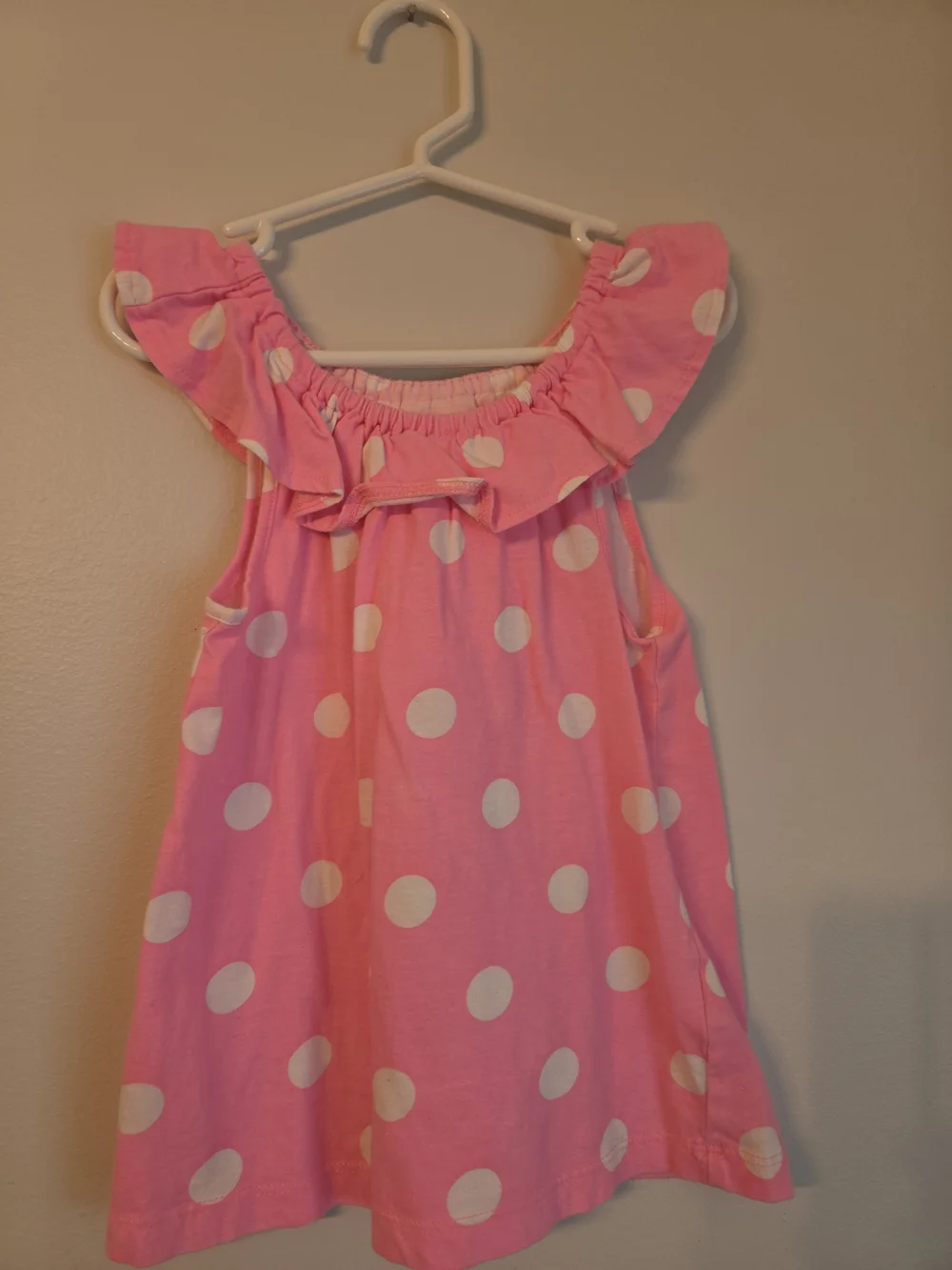 Pink Polka Dot Ruffle Shoulder Dress